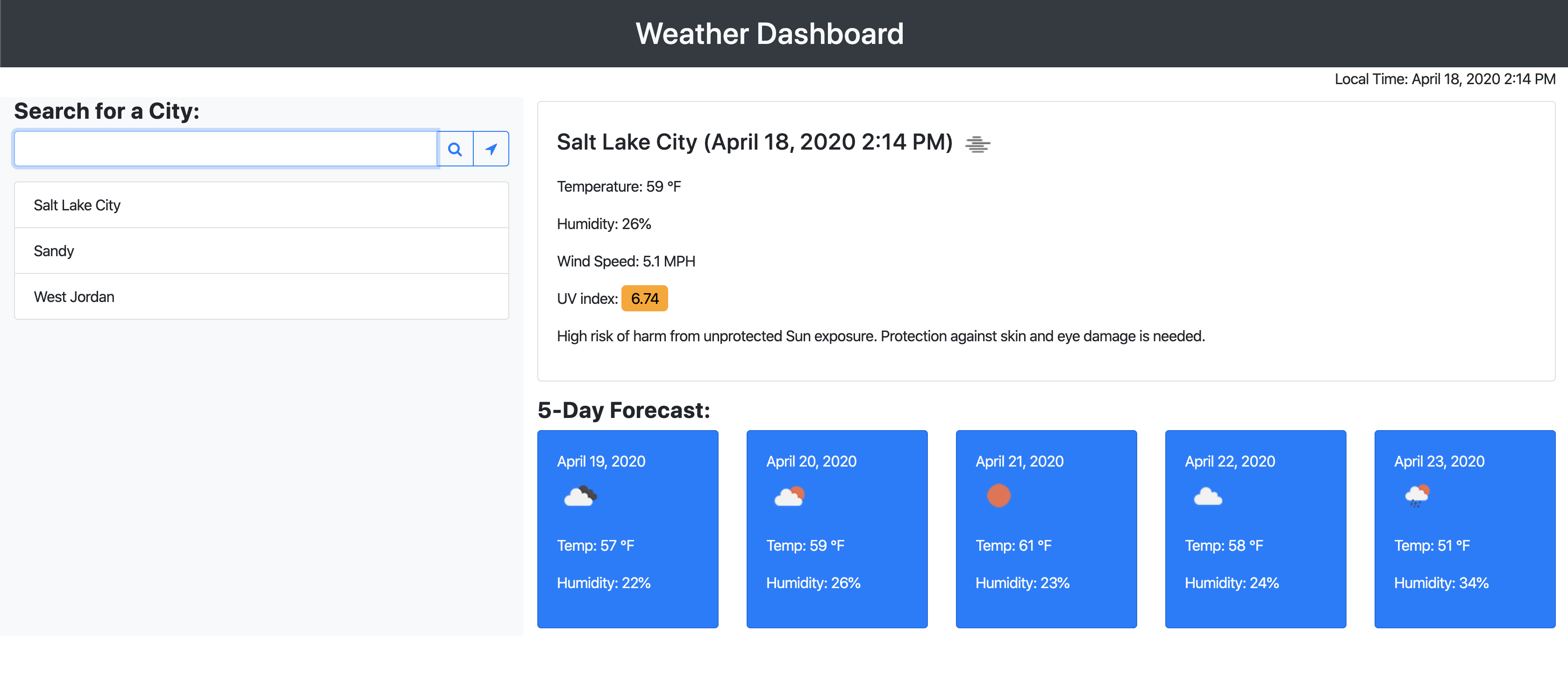 Porject Weather Dashboard
