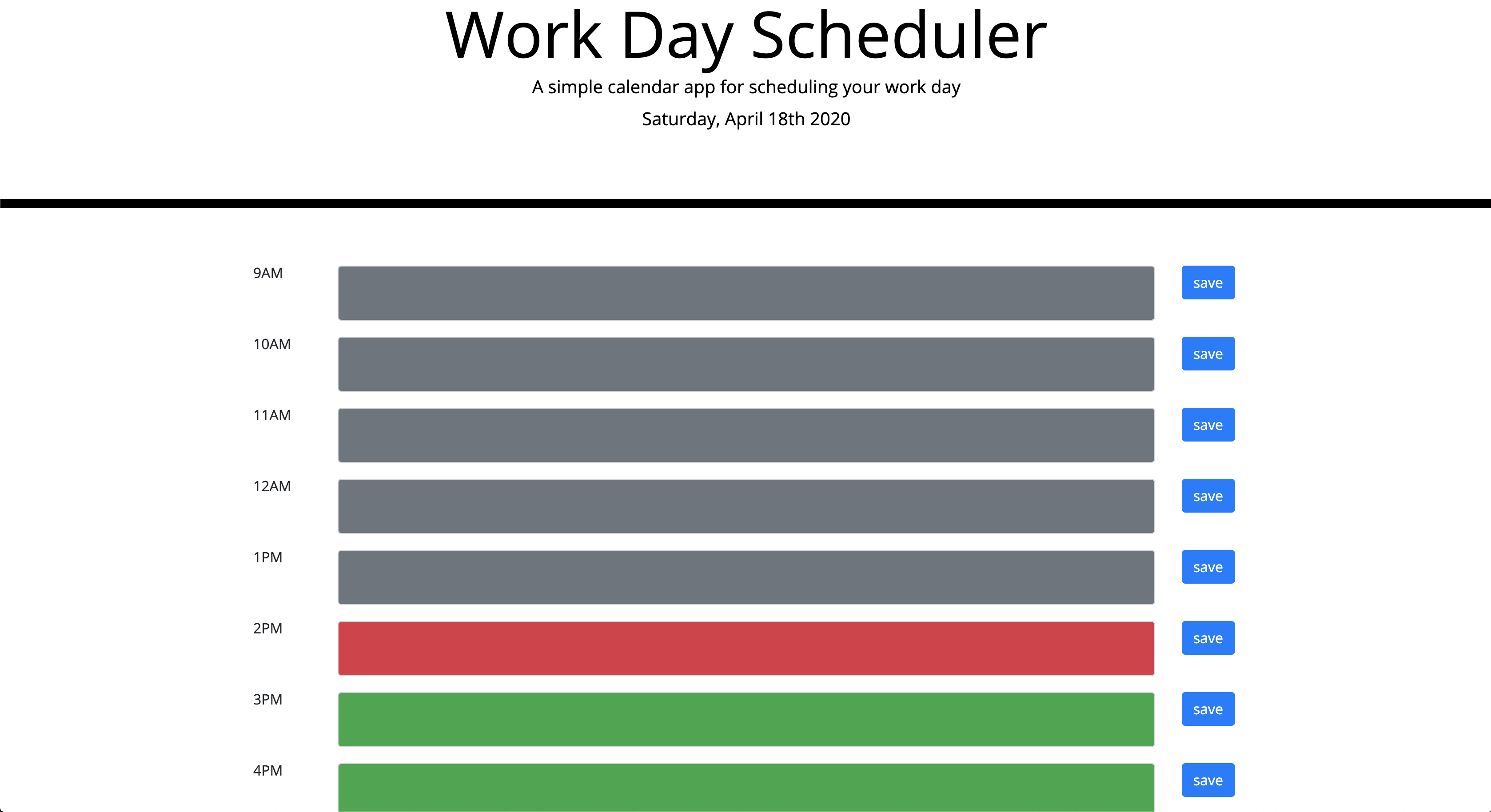 Porject Work Day Scheduler